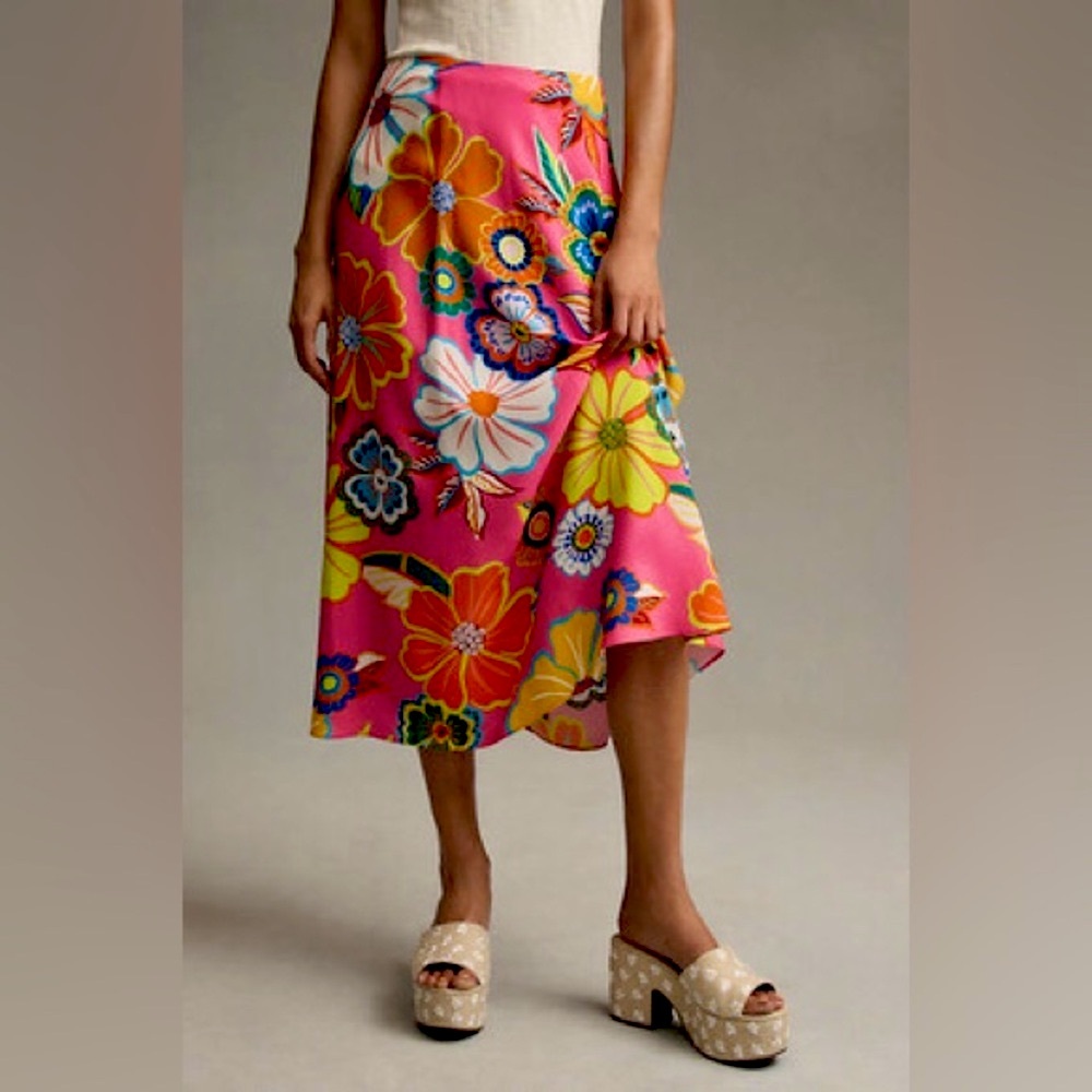 Farm Rio Satin Slip Resort Printed Midi Skirt, NWT - Picture 9 of 9